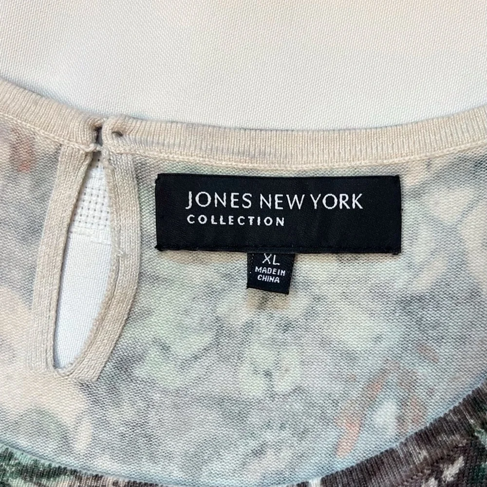 Jones New York Sweater Silk blend Short Sleeve Floral Pullover Sweater Sz XL EUC